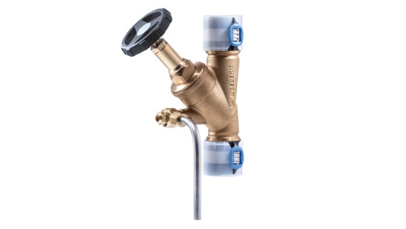 Angle-seat stop valve for Geberit FlowFit with the Geberit sampling valve (© Geberit)